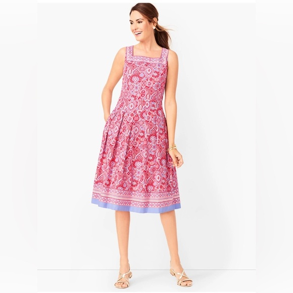 Talbots Pink and White Pleated Midi Sundress - Picture 1 of 12